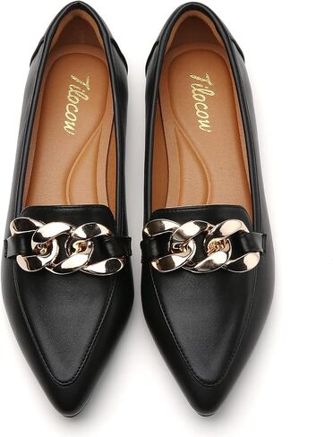 Tilocow Metal Chain Loafers for Womens Slip On Pointed Toe Flats Comfortable Fashion Work Business Shoes in Kuwait