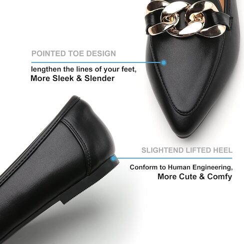 Tilocow Metal Chain Loafers for Womens Slip On Pointed Toe Flats Comfortable Fashion Work Business Shoes in Kuwait
