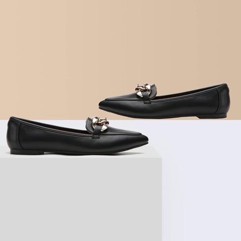Tilocow Metal Chain Loafers for Womens Slip On Pointed Toe Flats Comfortable Fashion Work Business Shoes in Kuwait