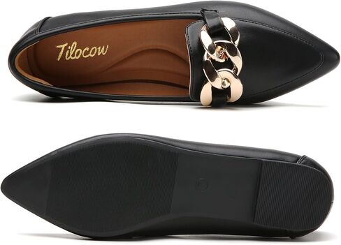Tilocow Metal Chain Loafers for Womens Slip On Pointed Toe Flats Comfortable Fashion Work Business Shoes in Kuwait