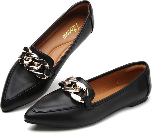 Tilocow Metal Chain Loafers for Womens Slip On Pointed Toe Flats Comfortable Fashion Work Business Shoes in Kuwait