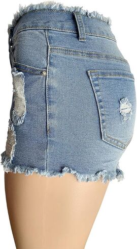 Aodrusa Womens Ripped Denim Shorts Mid Waist Sexy Short Cutoff Distressed in Kuwait