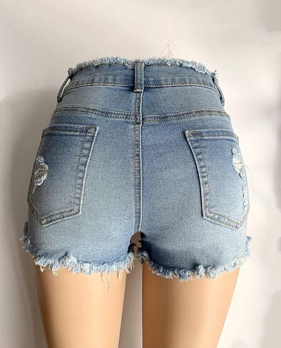 Aodrusa Womens Ripped Denim Shorts Mid Waist Sexy Short Cutoff Distressed in Kuwait