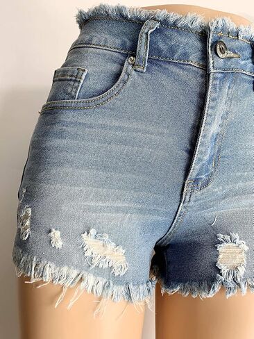 Aodrusa Womens Ripped Denim Shorts Mid Waist Sexy Short Cutoff Distressed in Kuwait