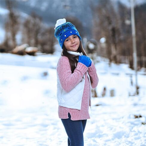 SWAK Girls Hat & Glove Sets-Kids Cold Weather Winter Accessories-Childrens pom pom Hat sets-Big Girls 2 Pc Beanie Sets in Saudi Arabia