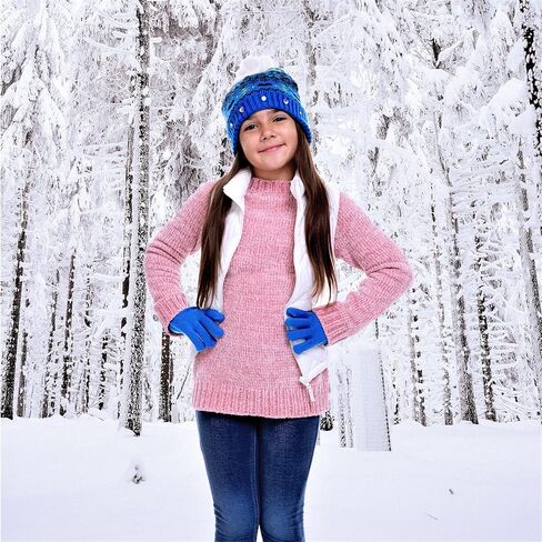 SWAK Girls Hat & Glove Sets-Kids Cold Weather Winter Accessories-Childrens pom pom Hat sets-Big Girls 2 Pc Beanie Sets in Saudi Arabia