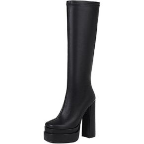 Mattiventon White Platform GoGo Boots for Women Chunky High Heels Knee High Stretch Boots