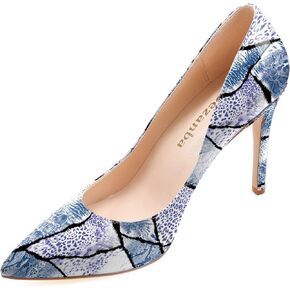 Womens High Stiletto Heels Multicolor Floral Printed Closed Toe Sexy Rivets Pumps Shoes