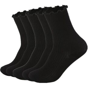 FLYDO Ruffle Socks Women Cotton Socks Cute White Socks for Women Girls Lettuce Edge Socks Women Frilly Low Socks 5-10 Pack in Saudi Arabia