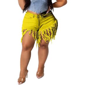 Aomice Women Plus Size High Waisted Tassels Jeans Shorts in Kuwait