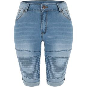 THUNDER STAR Womens Denim Ripped Bermuda Shorts Distressed Knee Length Stretch Short Jeans