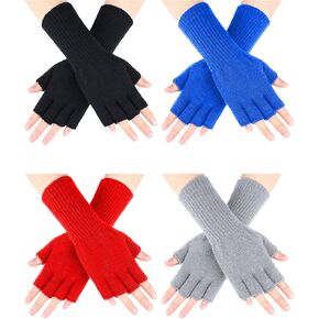 SATINIOR 4 Pairs Kids Long Half Fingerless Gloves Knitted Arm Winter Half Finger Mittens for Kids in Saudi Arabia