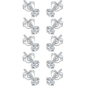 925 Sterling Silver Tiny 2mm 3mm 4mm Stud Earrings for Women: 5 Pairs Cartilage Helix Hypoallergenic Stud Earrings Clear Round CZ Stud Earrings Set for Girls Multiple Piercing in Saudi Arabia
