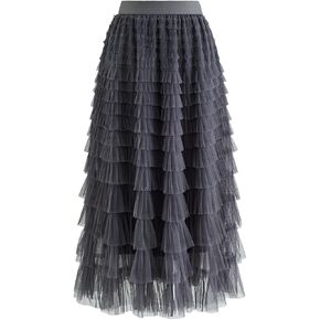 CHICWISH Women's Grey/Mint Dots/Purple/Rouge Pink Tiered Layered Mesh Ballet Prom Party Tulle Tutu A-line Maxi Skirt