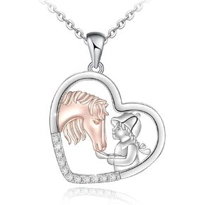 Distance Horse Gifts for Girl S925 Sterling Silver Girl Horse Pendant Necklace Jewelry Mother's Day Gifts for Girl Women Girlfriend Mom Horse Lover