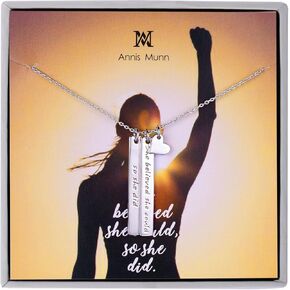 Annis Munn Women 925 Sterling Silver Bar Necklace Gift for Women Girl Jewelry Engraved ' She Believed She Could So She Did' Birthday Valentine's Day and Mother's Day Jewelry