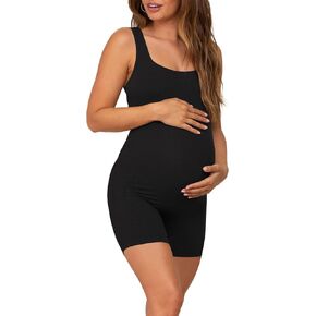 AIBIANOCEL Women's Maternity Bodysuit Pregnancy Shapewear Sleeveless Tank Top Shorts Ribbed Romper Jumpsuit in Saudi Arabia