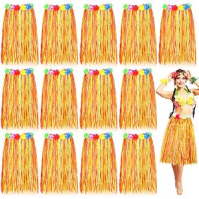 Unittype 12 Pcs 24 Inch Hawaiian Luau Hula Grass Skirts for Women Girls Luau Summer Dance Grass Dress Hawaiian Party Costumes (Colorful)