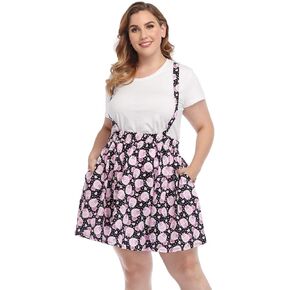 HDE Plus Size Suspender Skirt 1X-4X Elastic Waist Overall Pinafore Skater Skirts