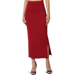 TheMogan Side Slit High Waist Stretch Ponte Knit Mid Calf Long Pencil Skirt