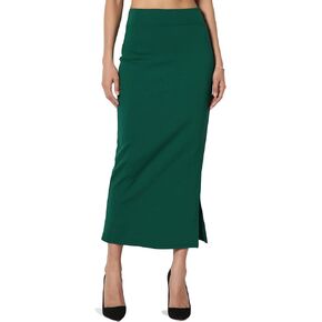 TheMogan Side Slit High Waist Stretch Ponte Knit Mid Calf Long Pencil Skirt