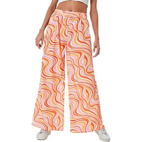 WDIRARA Women's Leopard Print Elastic High Waist Wide Leg Pants Casual Pants