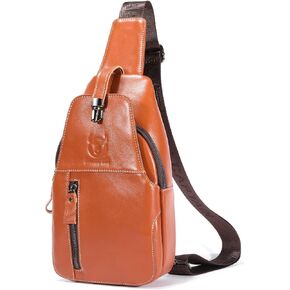BULLCAPTAIN Genuine Leather Sling Bag Mens Crossbody Backpack Hiking Casual Daypack Shoulder Chest Bag with USB Charging Port in Saudi Arabia