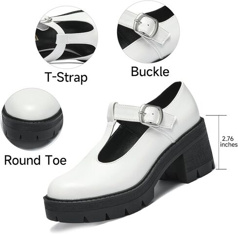 حذاء RELLSA نسائي كلاسيكي من Mary Janes على شكل حرف T وكعب متوسط ​​وكعب مكتنز ومقدمة مستديرة وأحذية لوليتا القوطي للكاحل وأحذية أكسفورد in Kuwait