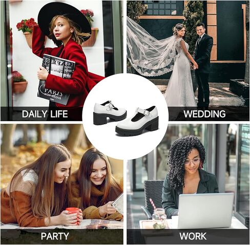 حذاء RELLSA نسائي كلاسيكي من Mary Janes على شكل حرف T وكعب متوسط ​​وكعب مكتنز ومقدمة مستديرة وأحذية لوليتا القوطي للكاحل وأحذية أكسفورد in Kuwait