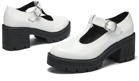 حذاء RELLSA نسائي كلاسيكي من Mary Janes على شكل حرف T وكعب متوسط ​​وكعب مكتنز ومقدمة مستديرة وأحذية لوليتا القوطي للكاحل وأحذية أكسفورد in Kuwait