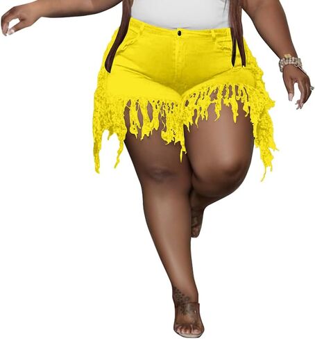 Aomice Women Plus Size High Waisted Tassels Jeans Shorts in Kuwait