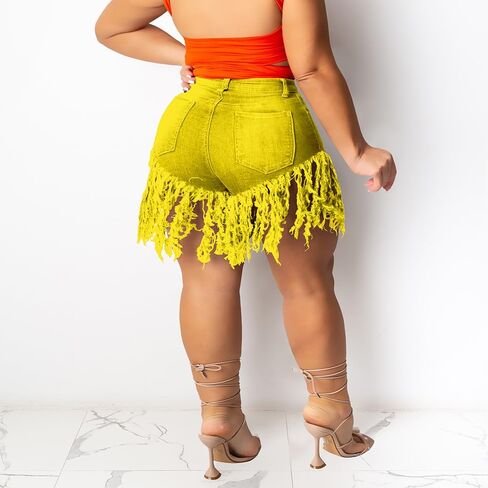 Aomice Women Plus Size High Waisted Tassels Jeans Shorts in Kuwait