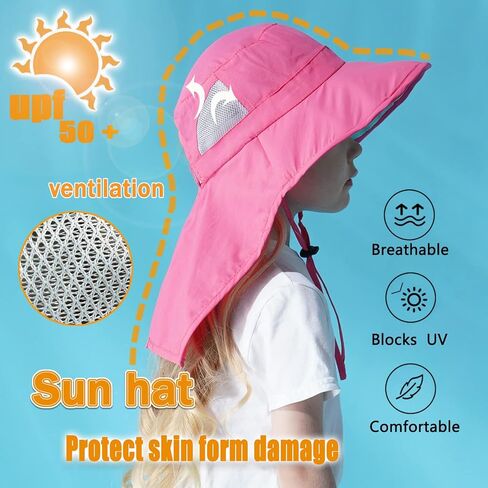 Kids Sun Hats UPF 50+ Sun Protection Hat for Kids with Neck Flap Adjustable Large Brim Beach Fishing Hat for Age 3-12 in Kuwait