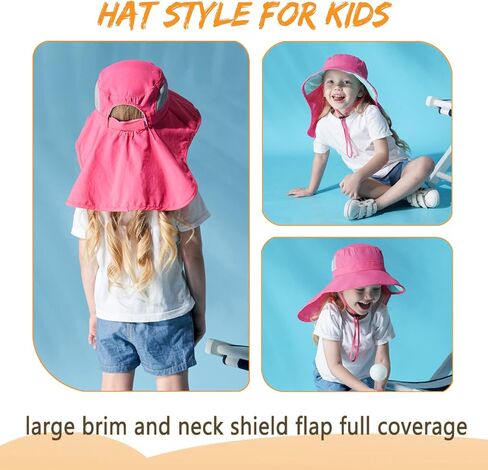 Kids Sun Hats UPF 50+ Sun Protection Hat for Kids with Neck Flap Adjustable Large Brim Beach Fishing Hat for Age 3-12 in Kuwait