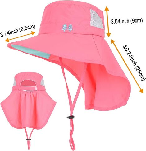 Kids Sun Hats UPF 50+ Sun Protection Hat for Kids with Neck Flap Adjustable Large Brim Beach Fishing Hat for Age 3-12 in Kuwait