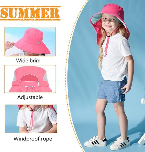 Kids Sun Hats UPF 50+ Sun Protection Hat for Kids with Neck Flap Adjustable Large Brim Beach Fishing Hat for Age 3-12 in Kuwait