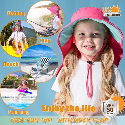 Kids Sun Hats UPF 50+ Sun Protection Hat for Kids with Neck Flap Adjustable Large Brim Beach Fishing Hat for Age 3-12 in Kuwait