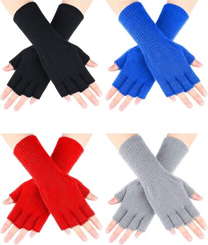 SATINIOR 4 Pairs Kids Long Half Fingerless Gloves Knitted Arm Winter Half Finger Mittens for Kids in Saudi Arabia