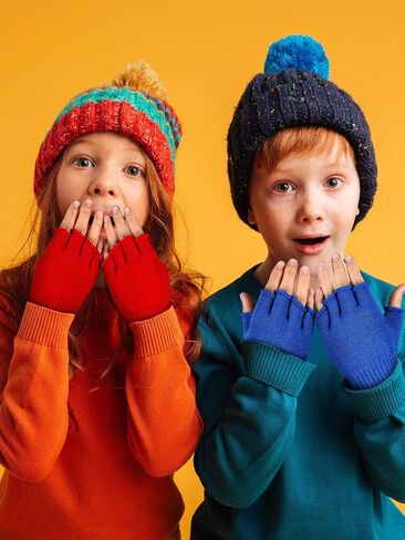 SATINIOR 4 Pairs Kids Long Half Fingerless Gloves Knitted Arm Winter Half Finger Mittens for Kids in Saudi Arabia