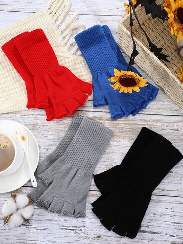 SATINIOR 4 Pairs Kids Long Half Fingerless Gloves Knitted Arm Winter Half Finger Mittens for Kids in Saudi Arabia