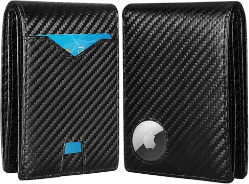 LANJEPMY Airtag Wallet Men, Wallet with Airtag Holder, Bifold Slim Wallet with 10 Card Capacity, ID Window, RFID Blocking, Compatible with Apple Air Tag, Wallet with Gift Box - No Airtag Included in Kuwait