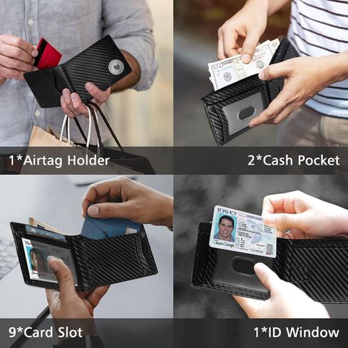 LANJEPMY Airtag Wallet Men, Wallet with Airtag Holder, Bifold Slim Wallet with 10 Card Capacity, ID Window, RFID Blocking, Compatible with Apple Air Tag, Wallet with Gift Box - No Airtag Included in Kuwait
