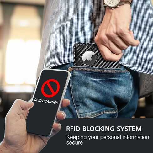 LANJEPMY Airtag Wallet Men, Wallet with Airtag Holder, Bifold Slim Wallet with 10 Card Capacity, ID Window, RFID Blocking, Compatible with Apple Air Tag, Wallet with Gift Box - No Airtag Included in Kuwait