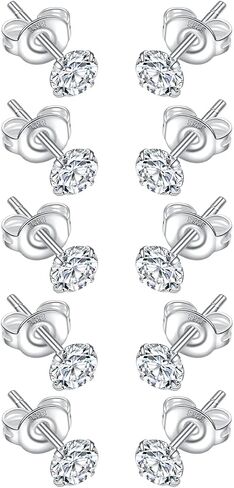925 Sterling Silver Tiny 2mm 3mm 4mm Stud Earrings for Women: 5 Pairs Cartilage Helix Hypoallergenic Stud Earrings Clear Round CZ Stud Earrings Set for Girls Multiple Piercing in Kuwait