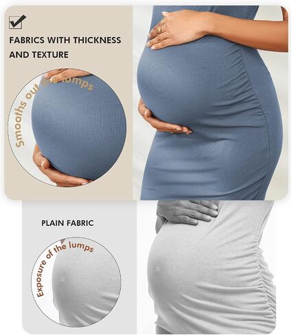 Ecavus Maternity Tank Dress, Maternity Bodycon Dress with Side Ruching | soft ribbed fabric,stretchy pregnancy fit,baby shower essential,all-stage pregnancy wear in Kuwait