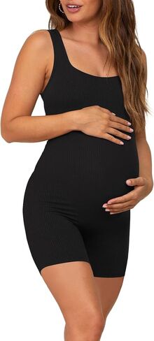 AIBIANOCEL Women's Maternity Bodysuit Pregnancy Shapewear Sleeveless Tank Top Shorts Ribbed Romper Jumpsuit in Saudi Arabia