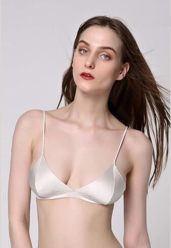 SilRiver Women's Silk Satin Triangle Bralette Soft Cup Wireless Bra Smooth and Comfortable Wire Free Bra Top in Saudi Arabia