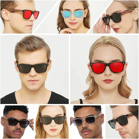 ANDWOOD Wood Sunglasses Polarized for Men Women Uv Protection Wooden Bamboo Frame Mirrored Sun Glasses in Kuwait