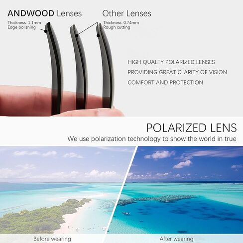 ANDWOOD Wood Sunglasses Polarized for Men Women Uv Protection Wooden Bamboo Frame Mirrored Sun Glasses in Kuwait