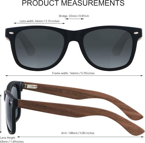ANDWOOD Wood Sunglasses Polarized for Men Women Uv Protection Wooden Bamboo Frame Mirrored Sun Glasses in Kuwait